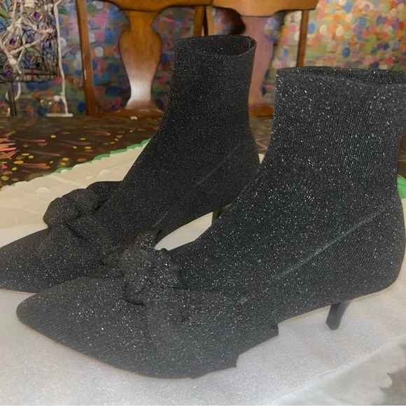 Loeffler Randall Kassidy Black/Shimmer Knit Bow Ankle Sock Booties New - Picture 13 of 13